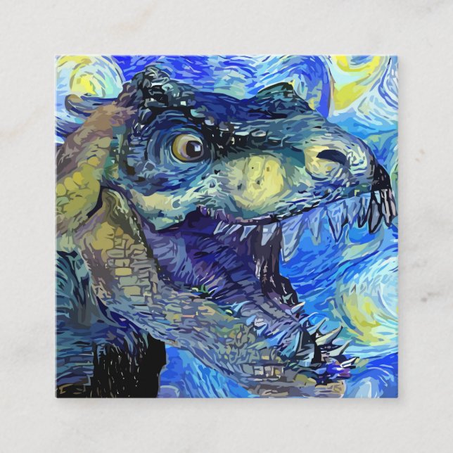 Starry Night Tyrannosaurus Rex Dinosaur Template Square Business Card (Front)