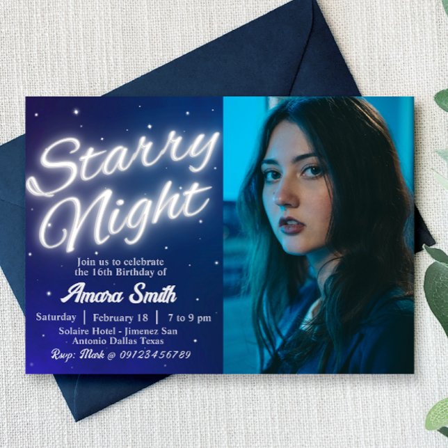 Starry Night - Under the Stars Invitation (Starry Night - Stars Landscape Invitation with Photo)