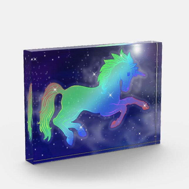 Starry Night Unicorn Flight | Fantasy Art Photo Block (Left)
