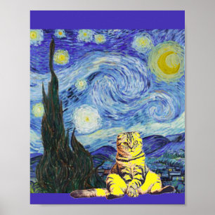 Starry Night, Van Gogh, Cat Art Parody Poster