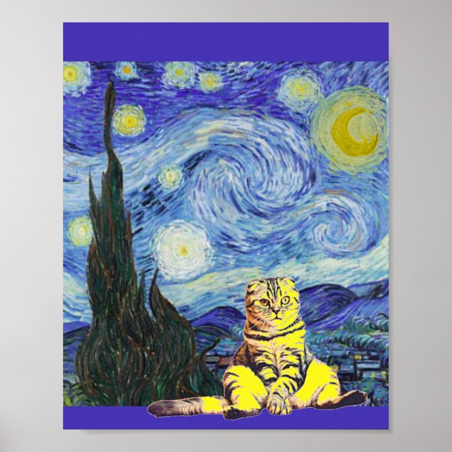 Starry Night, Van Gogh, Cat Art Parody    Poster (Front)