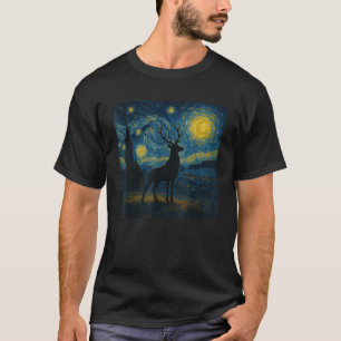 Starry Night Van Gogh Deer Funny Graphic  T-Shirt