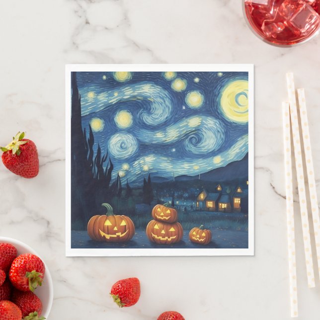 Starry Night Van Gogh Halloween Napkin (Insitu)