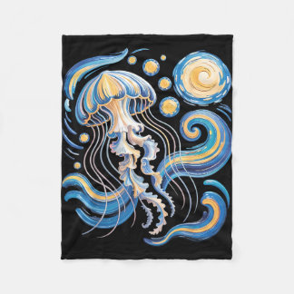 Starry night van gogh jellyfish scuba diving surf fleece blanket