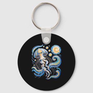 Starry night van gogh jellyfish scuba diving surf key ring