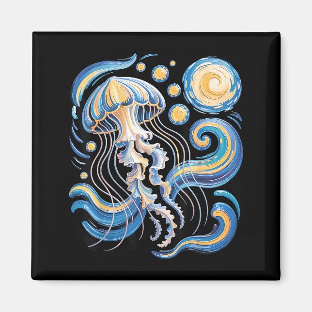 Starry night van gogh jellyfish scuba diving surf magnet (Front)
