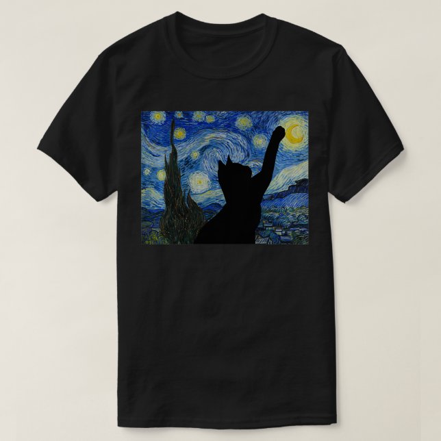 Starry Night Van Gogh Painting Funny Cat Lovers Gi T-Shirt (Design Front)