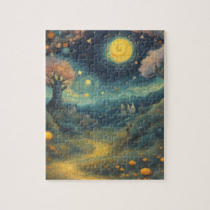 Starry Night Van Gogh Style Fantasy Forest Jigsaw Puzzle