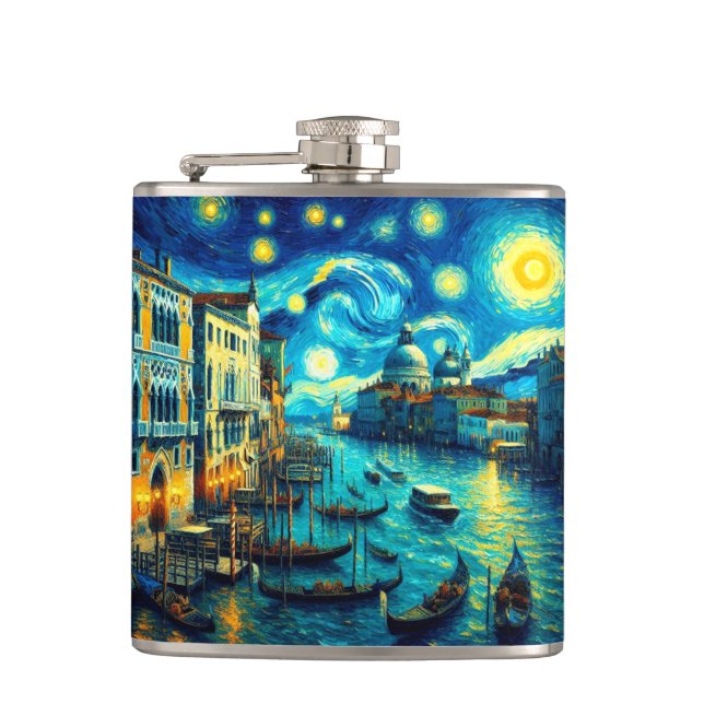 Starry Night Venice Italy Hip Flask (Front)