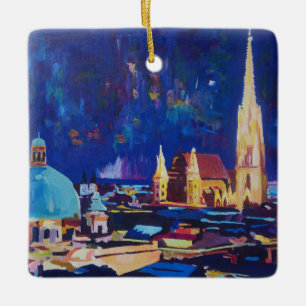 Starry Night Vienna At Night with St Stephan Ceramic Ornament