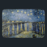 Starry Night  Vincent  van Gogh     Bath Mat<br><div class="desc">Thatched Cottages at Cordeville. Vincent Willem van Gogh. Night landscape in dark blue and yellow tones. There is a bridge across the river. In the foreground, a man and a woman are walking along the embankment. The stars are shining in the sky. Reproduction of famous works of art images in...</div>
