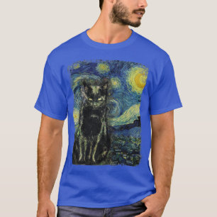Starry Night Vincent van Gogh Black Cat Painting99 T-Shirt