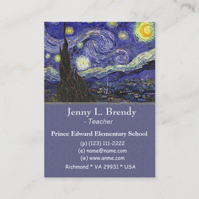 Starry Night,  Vincent van Gogh Business Card (Front)