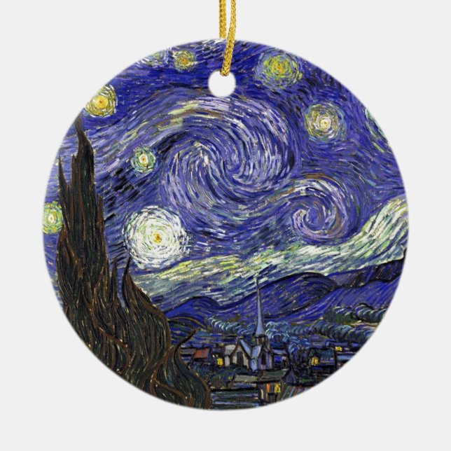 Starry Night, Vincent Van Gogh. Ceramic Tree Decoration (Front)