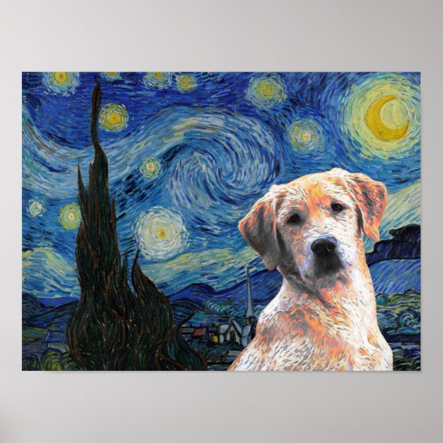 Starry Night Vincent Van Gogh Cute Labrador Dog Poster (Front)