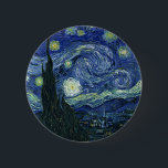 Starry Night Vincent van Gogh Fine Art Painting 6 Cm Round Badge<br><div class="desc">Vincent van Gogh (Dutch, 1853 - 1890) Starry Night, 1889, Oil on canvas Unframed: 73 × 92 cm (28.7 × 36.2 in) This painting depicts the view from the east facing window of Van Gogh's asylum room at Saint-Rémy-de-Provence, he added an idealised village. It has been in the permanent collection...</div>