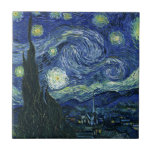 Starry Night Vincent van Gogh Fine Art Painting Ceramic Tile<br><div class="desc">Vincent van Gogh (Dutch, 1853 - 1890) Starry Night, 1889, Oil on canvas Unframed: 73 × 92 cm (28.7 × 36.2 in) This painting depicts the view from the east facing window of Van Gogh's asylum room at Saint-Rémy-de-Provence, he added an idealised village. It has been in the permanent collection...</div>