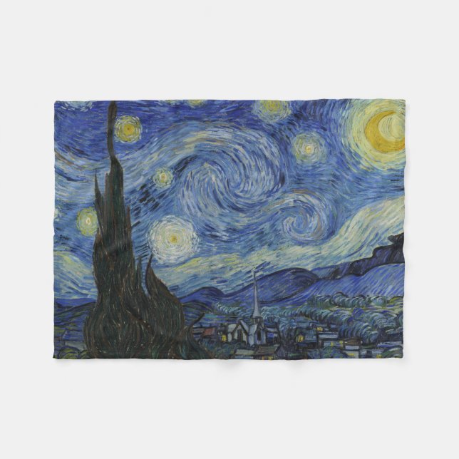 Starry Night Vincent van Gogh Fleece Blanket (Front (Horizontal))