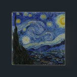 Starry Night Vincent van Gogh Painting 15 Cm Square Badge<br><div class="desc">This beautiful, fine art design shows Dutch post-Impressionist painter Vincent van Gogh's famous painting, "The Starry Night." Painted during his stay at the Saint Remy asylum in the 1880's, van Gogh depicted the rolling hills and cypress trees he saw from his window. He also added the village, which he could...</div>