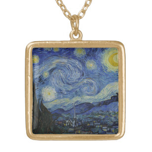 Starry Night Vincent van Gogh Painting Gold Plated Necklace