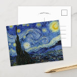 Starry Night | Vincent Van Gogh Postcard<br><div class="desc">Starry Night (1889) by Dutch artist Vincent Van Gogh. Original artwork is an oil on canvas depicting an energetic post-impressionist night sky in moody shades of blue and yellow. 

Use the design tools to add custom text or personalise the image.</div>