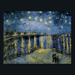 Starry Night  Vincent  van Gogh  Poster<br><div class="desc">Thatched Cottages at Cordeville. Vincent Willem van Gogh. Night landscape in dark blue and yellow tones. There is a bridge across the river. In the foreground, a man and a woman are walking along the embankment. The stars are shining in the sky. Reproduction of famous works of art images in...</div>