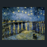 Starry Night  Vincent  van Gogh  Poster<br><div class="desc">Thatched Cottages at Cordeville. Vincent Willem van Gogh. Night landscape in dark blue and yellow tones. There is a bridge across the river. In the foreground, a man and a woman are walking along the embankment. The stars are shining in the sky. Reproduction of famous works of art images in...</div>
