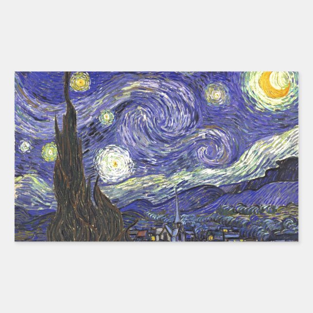 Starry Night, Vincent Van Gogh. Rectangular Sticker (Front)