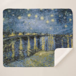 Starry Night  Vincent  van Gogh   Sherpa Blanket<br><div class="desc">Thatched Cottages at Cordeville. Vincent Willem van Gogh. Night landscape in dark blue and yellow tones. There is a bridge across the river. In the foreground, a man and a woman are walking along the embankment. The stars are shining in the sky. Reproduction of famous works of art images in...</div>