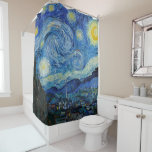 Starry Night | Vincent van Gogh Shower Curtain<br><div class="desc">Starry Night (1889) by Dutch artist Vincent Van Gogh. Original artwork is an oil on canvas depicting an energetic post-impressionist night sky in moody shades of blue and yellow. 

Use the design tools to add custom text or personalise the image.</div>