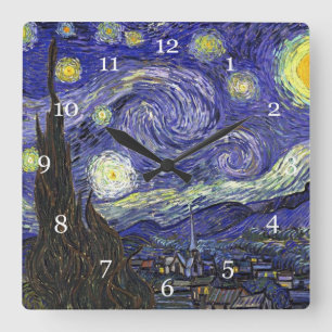Starry Night, Vincent Van Gogh. Square Wall Clock