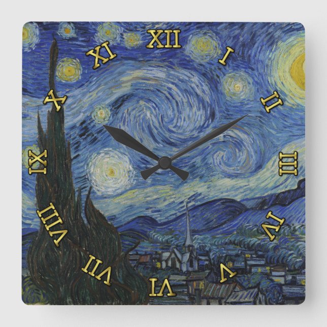 Starry Night Vincent van Gogh Square Wall Clock (Front)