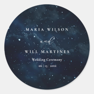 Starry Night Wedding Elegant Celestial Minimalist Classic Round Sticker