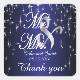 Starry Night Wedding in Colour   Metallic Dark Blu Square Sticker