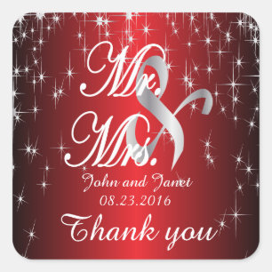 Starry Night Wedding in Colour   Metallic Red Square Sticker