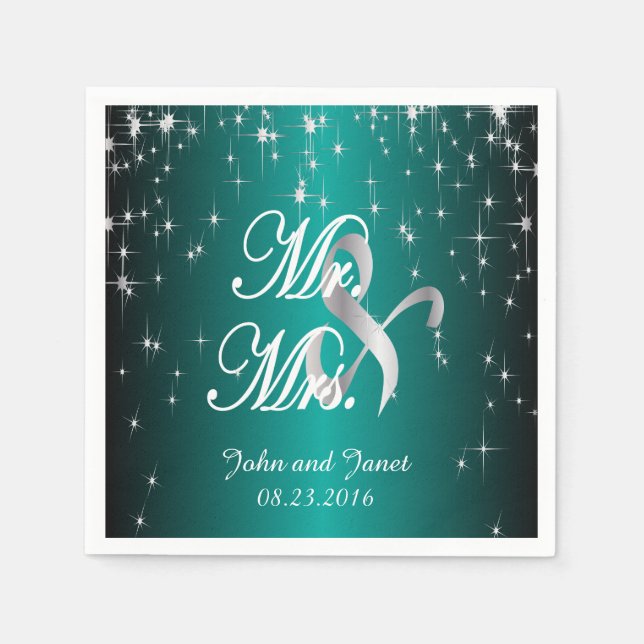 Starry Night Wedding in Colour | Metallic Teal Napkin (Front)