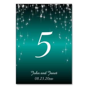 Starry Night Wedding in Colour   Metallic Teal Table Number