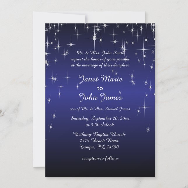 Starry Night Wedding in Dark Blue Invitation (Front)