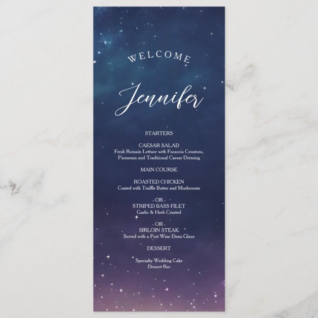 Starry Night Wedding Menu with Guest Name (Front)