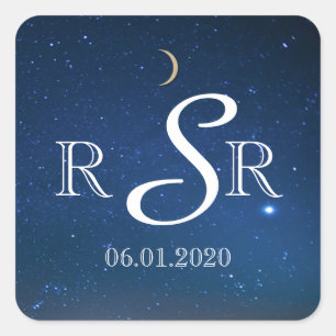Starry Night Wedding Monogram Square Sticker