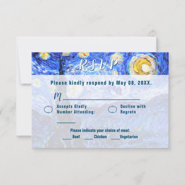 Starry Night Wedding RSVP Custom Invite Cards (Front)