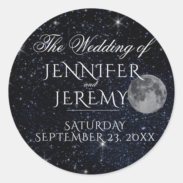 Starry Night Wedding Stamp Classic Round Sticker (Front)