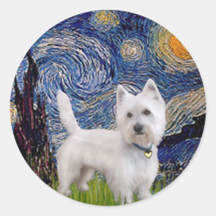 Starry Night - Westie 10 (L) Classic Round Sticker