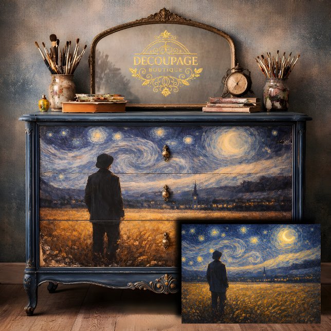 Starry Night Wheat Field Landscape Decoupage Tissue Paper (Starry Night Wheat Field Landscape Decoupage Tissue Paper)