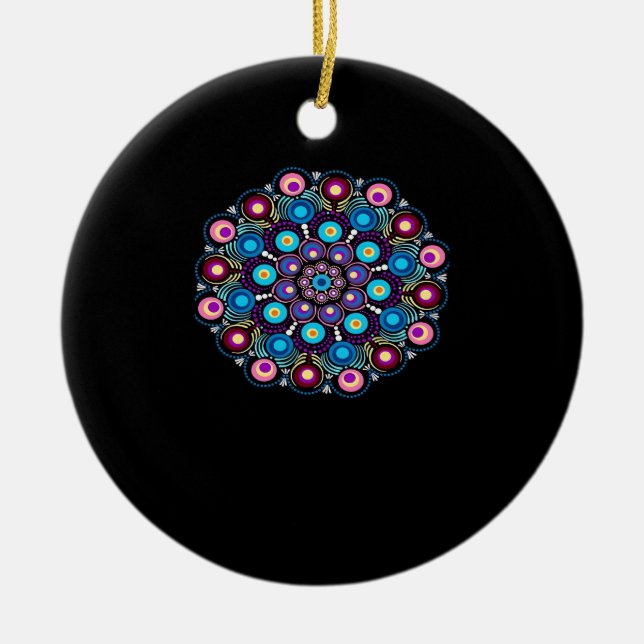 Starry Night Whimsigoth Dot Mandala Ceramic Ornament (Front)