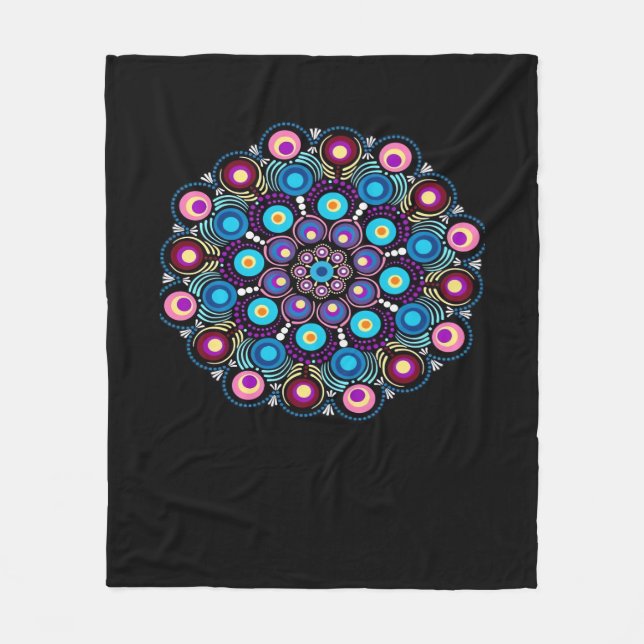 Starry Night Whimsigoth Dot Mandala Fleece Blanket (Front)