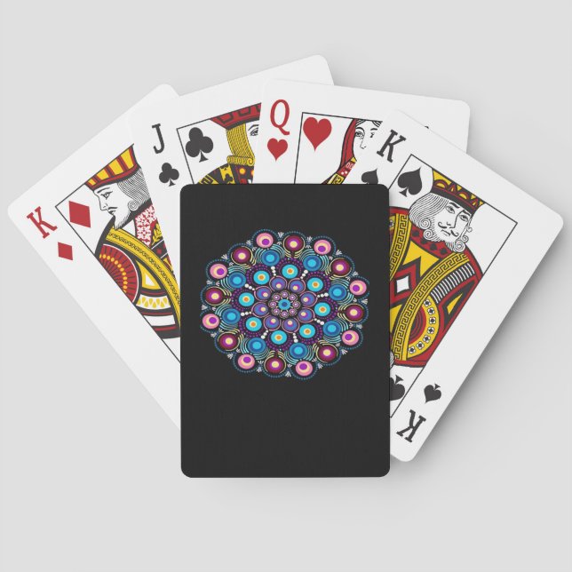 Starry Night Whimsigoth Dot Mandala Playing Cards (Back)