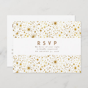 Starry Night White and Gold Wedding RSVP Postcard