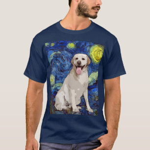 Starry Night White Labrador Dog Painting Dog Lover T-Shirt