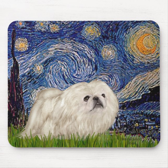Starry Night - White Pekingese 4 Mouse Pad (Front)